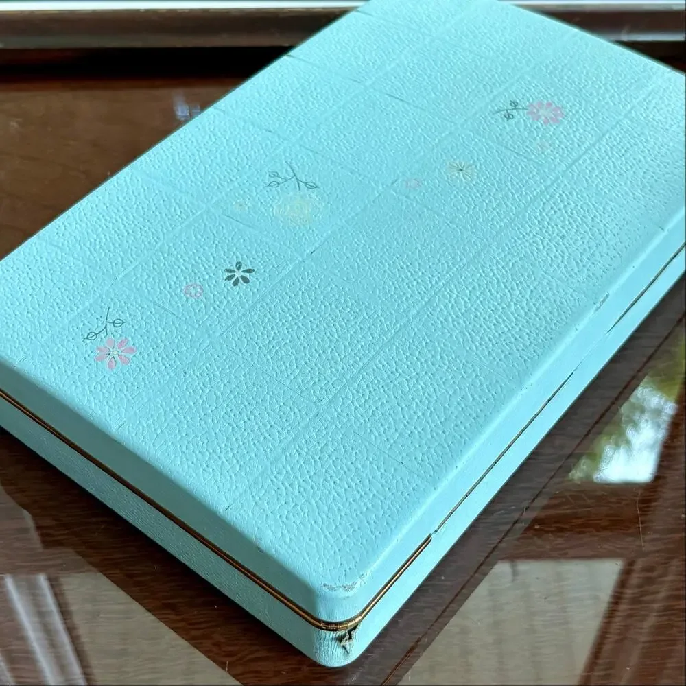 Vintage Farrington Texol Blue Floral Jewelry Box, Hard Case Organizer